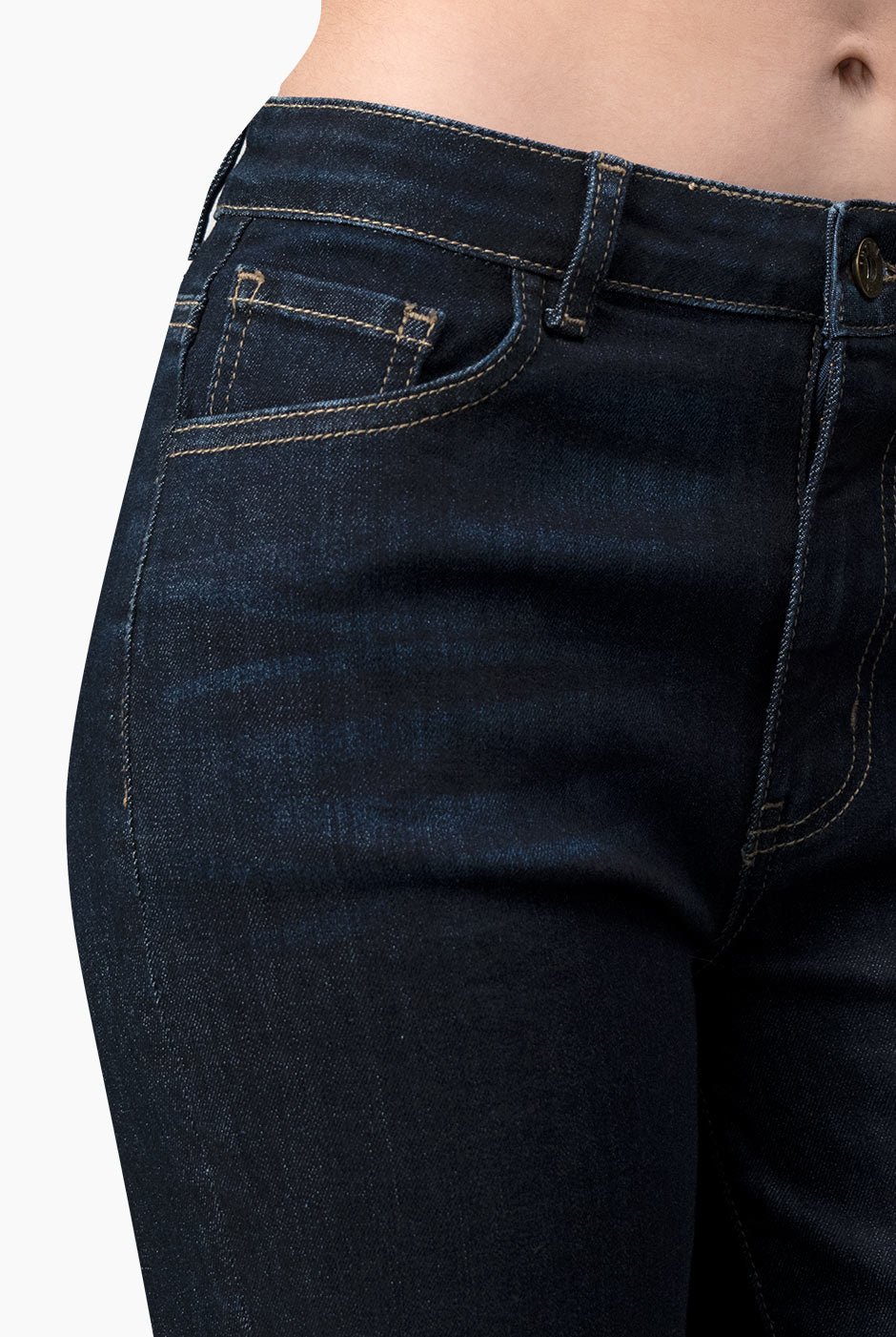 Jeans rectos de un botón frontal en azul marino con detalles de parche