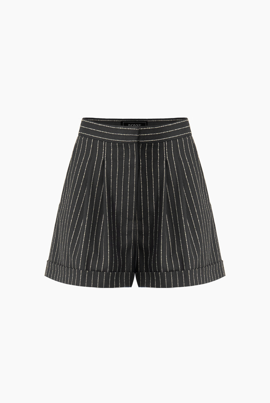 Short sastreado negro con estampado de rayas y bolsillos