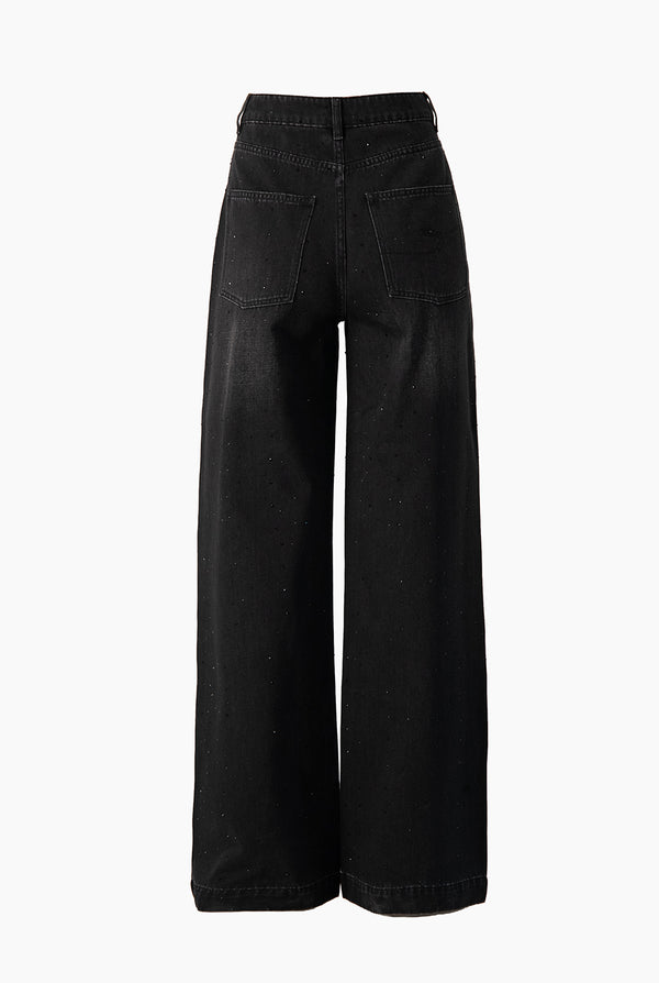 Jeans amplio negro con pedreria