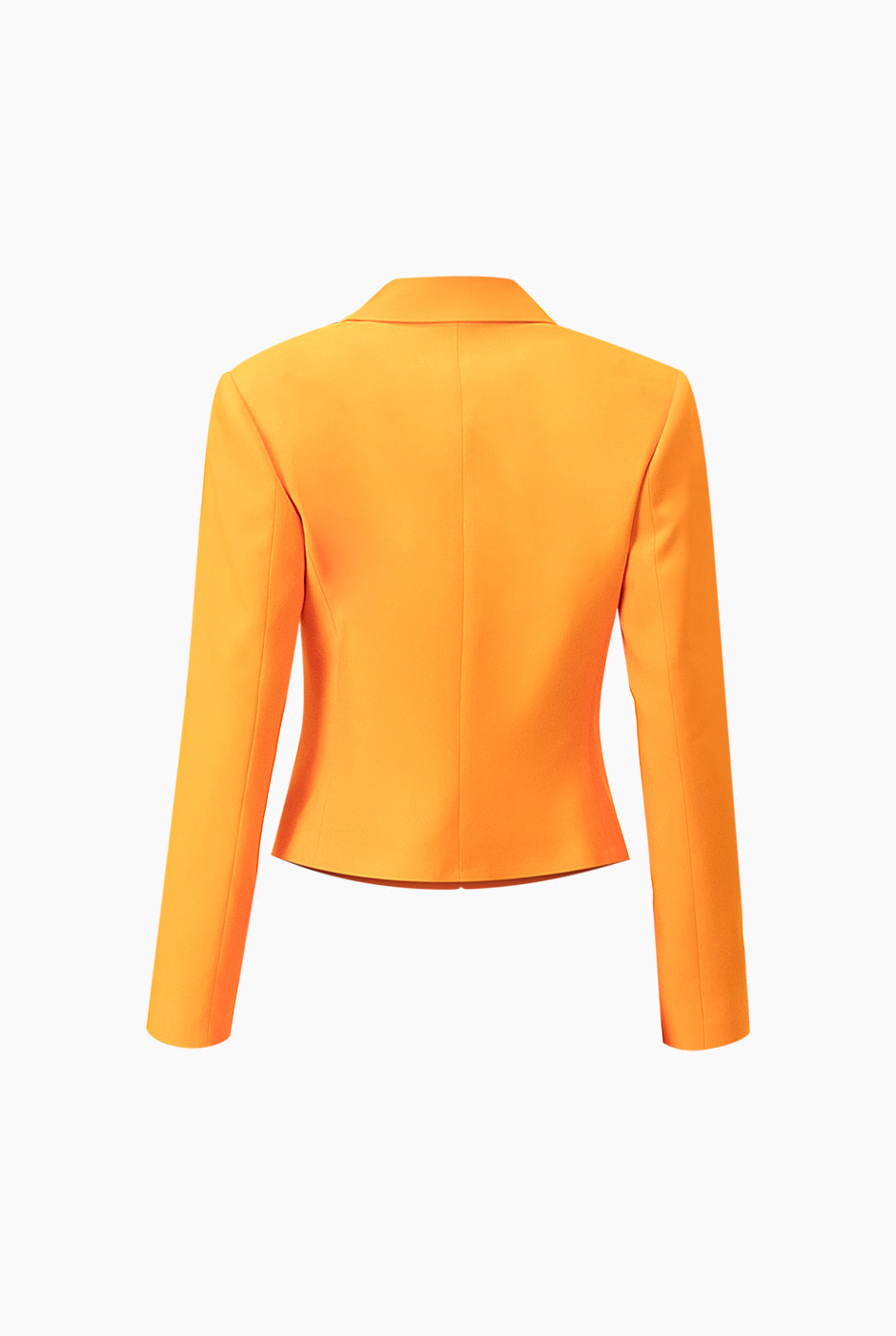 Saco blazer corto naranja con botón frontal y solapas clásicas