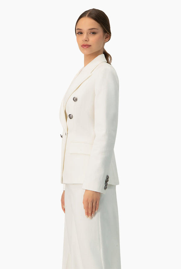 Saco cruzado blanco con bolsillos