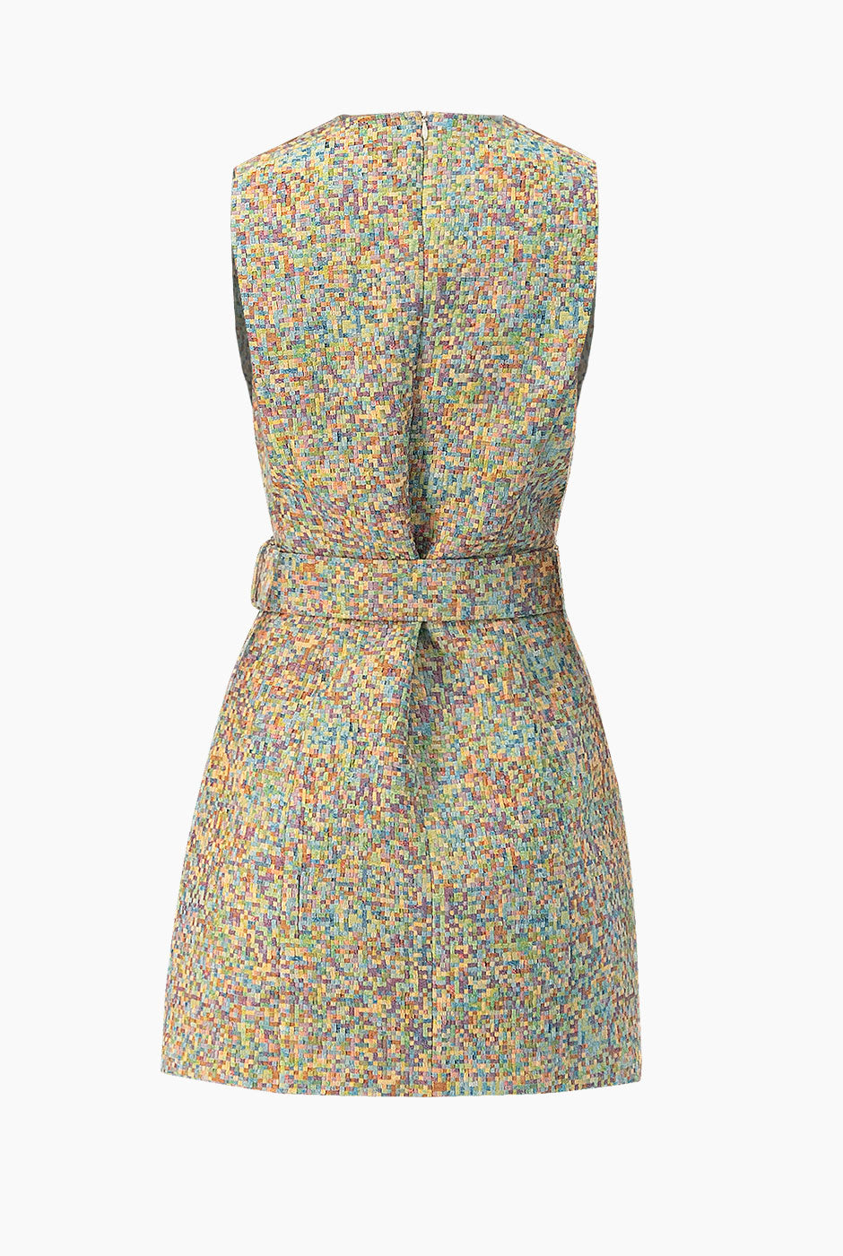 Vestido corto sin mangas multicolor con cinturón