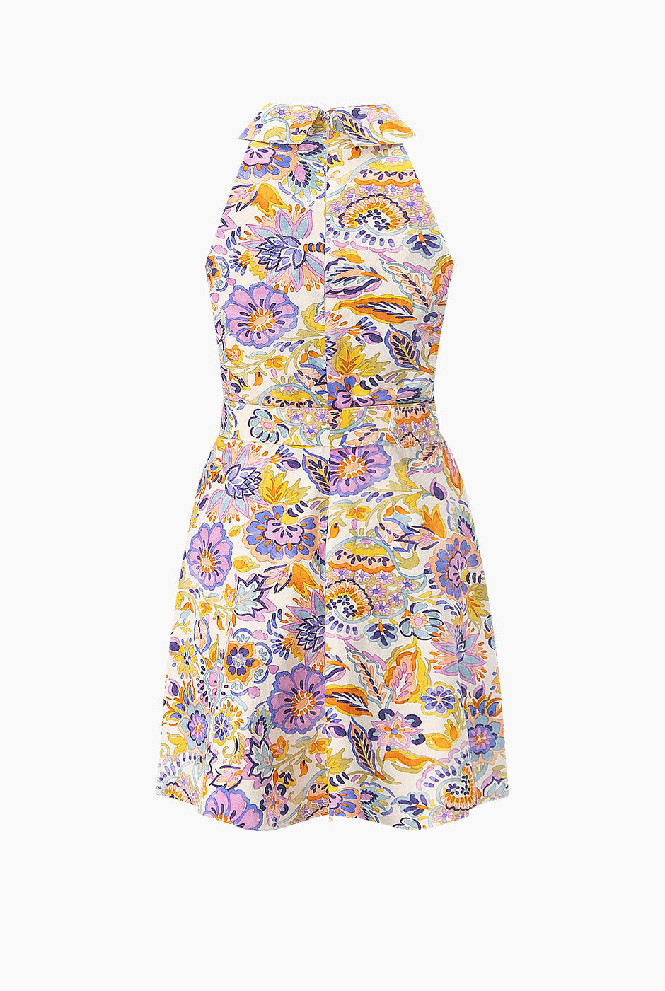 Vestido corto estampado floral sin mangas con cinturón
