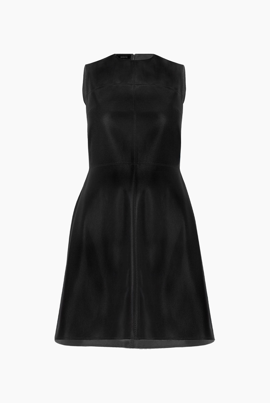 Vestido negro corto sin mangas y cuello redondo