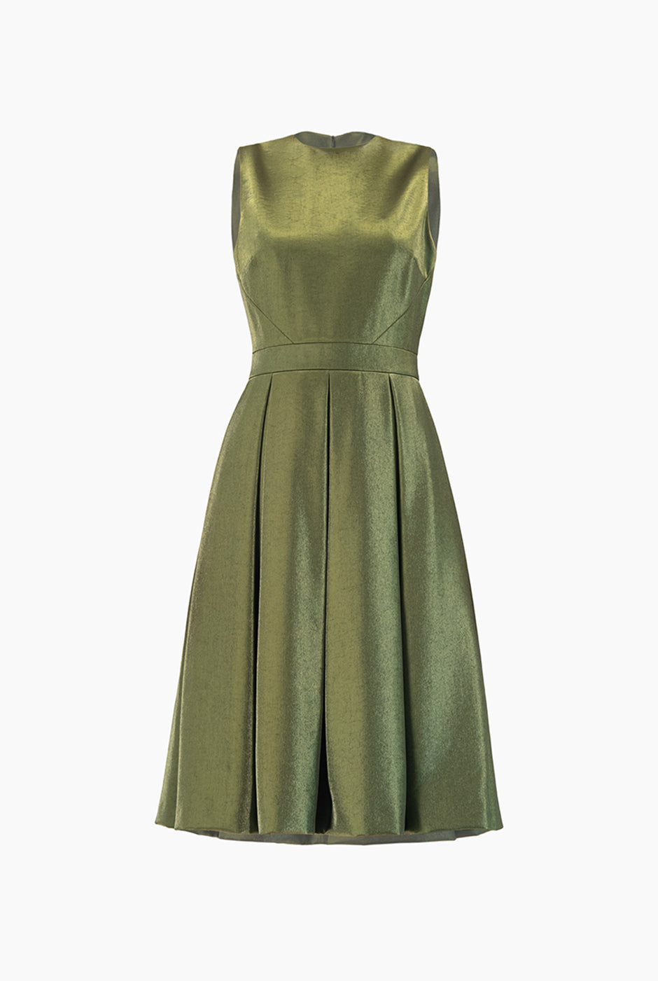 Vestido línea A verde olivo sin mangas con escote redondo