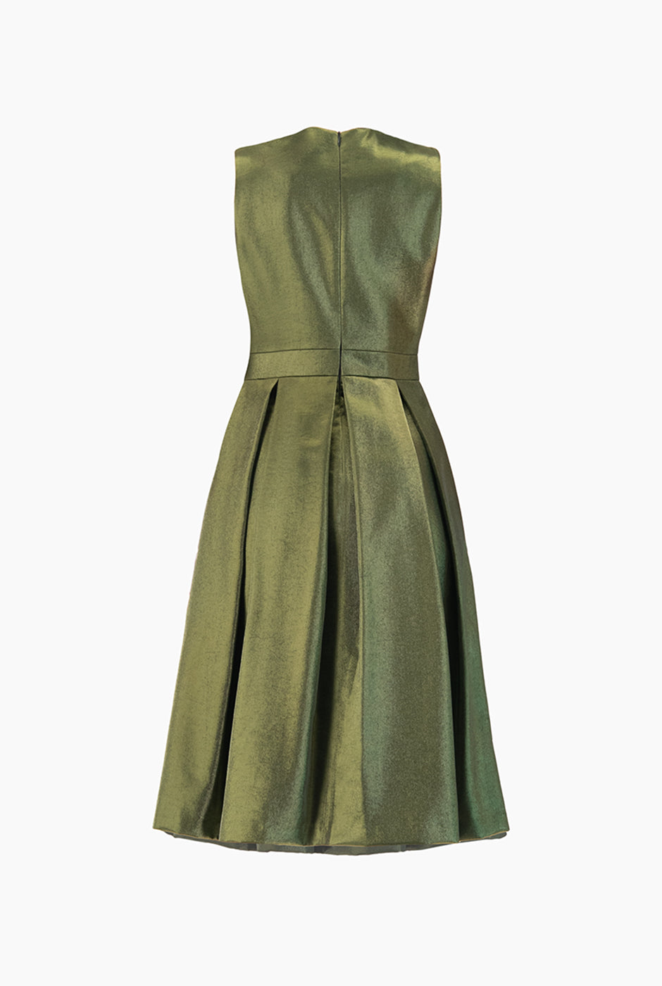 Vestido línea A verde olivo sin mangas con escote redondo