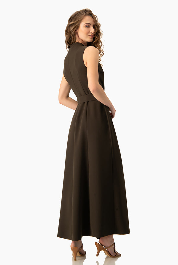 Vestido olivo largo sin mangas