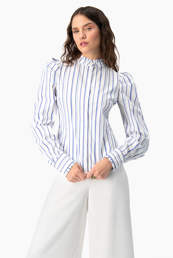 Camisa recta de manga larga con estampado de rayas