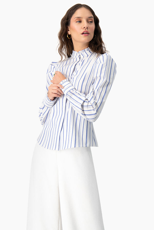 Camisa recta de manga larga con estampado de rayas
