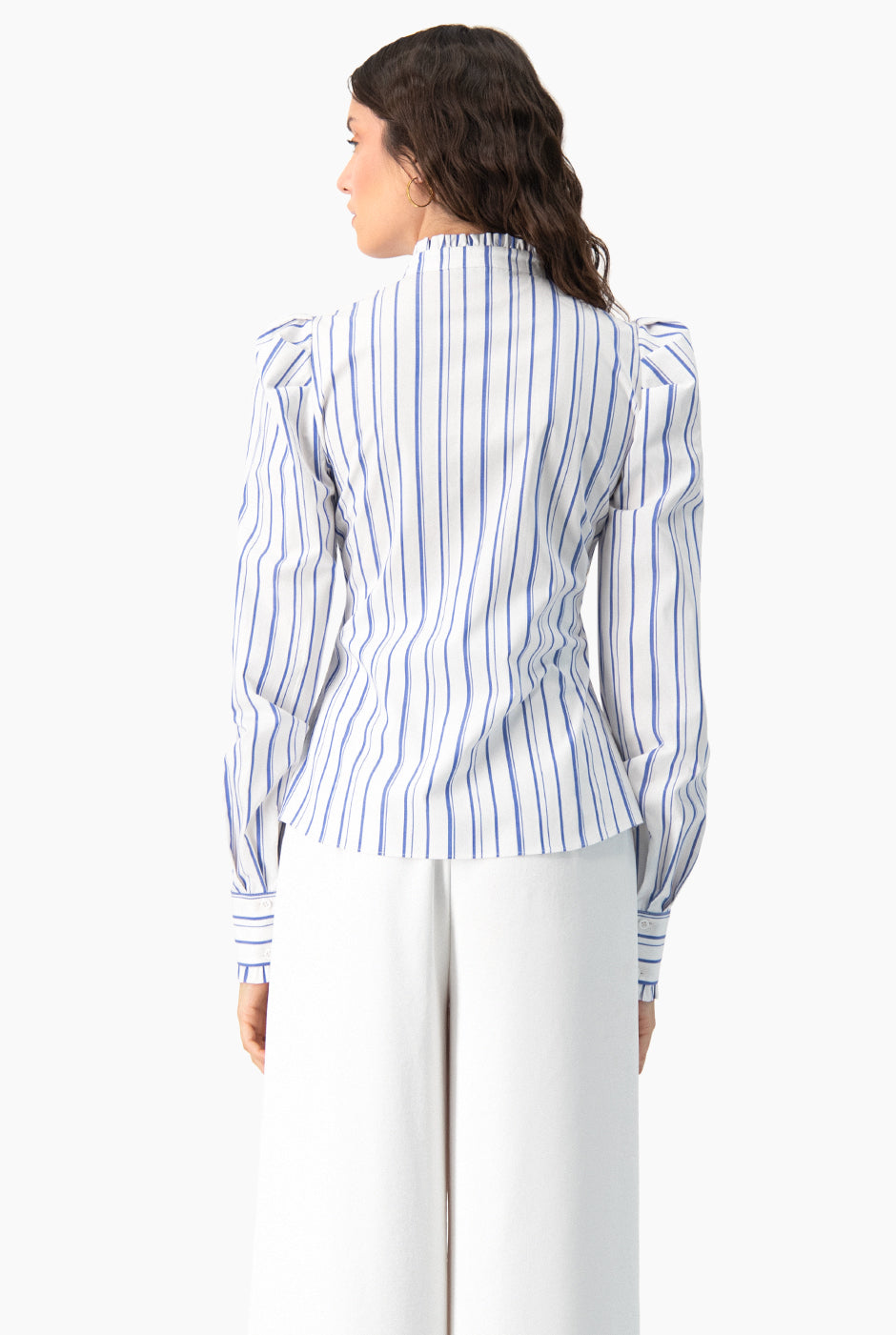 Camisa recta de manga larga con estampado de rayas