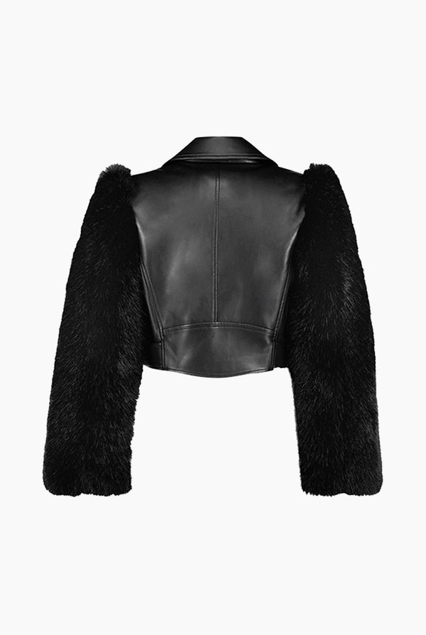 Chamarra Biker PU con Faux-Fur