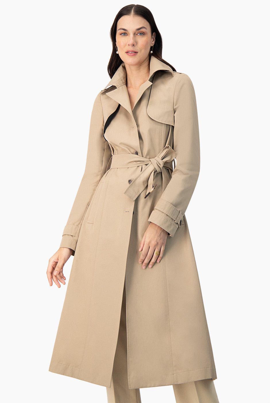 Gabardina larga con botones y cinturon
