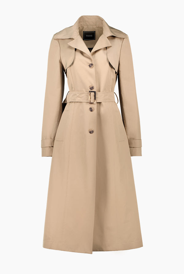 Gabardina larga con botones y cinturon