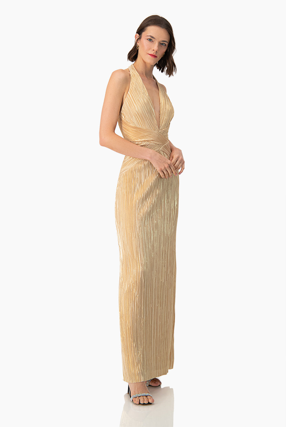 Vestido largo cuello halter y escote en V