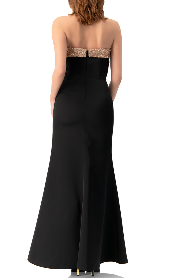Vestido largo strapless con moño