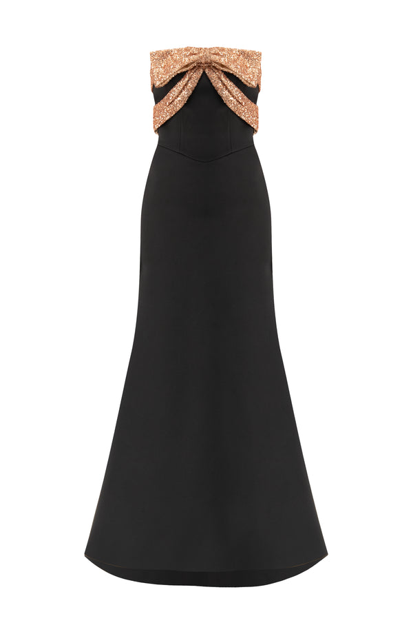 Vestido largo strapless con moño