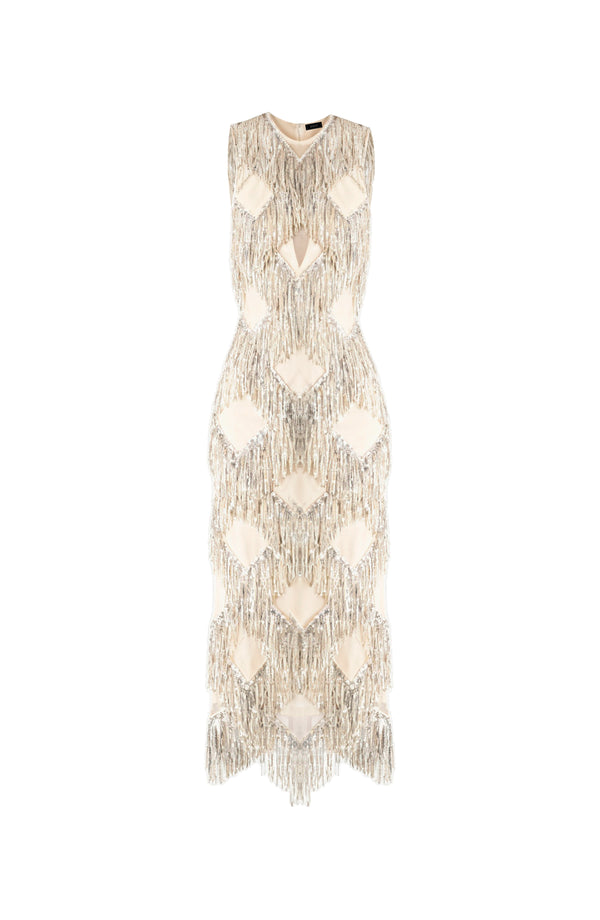Vestido midi con flecos