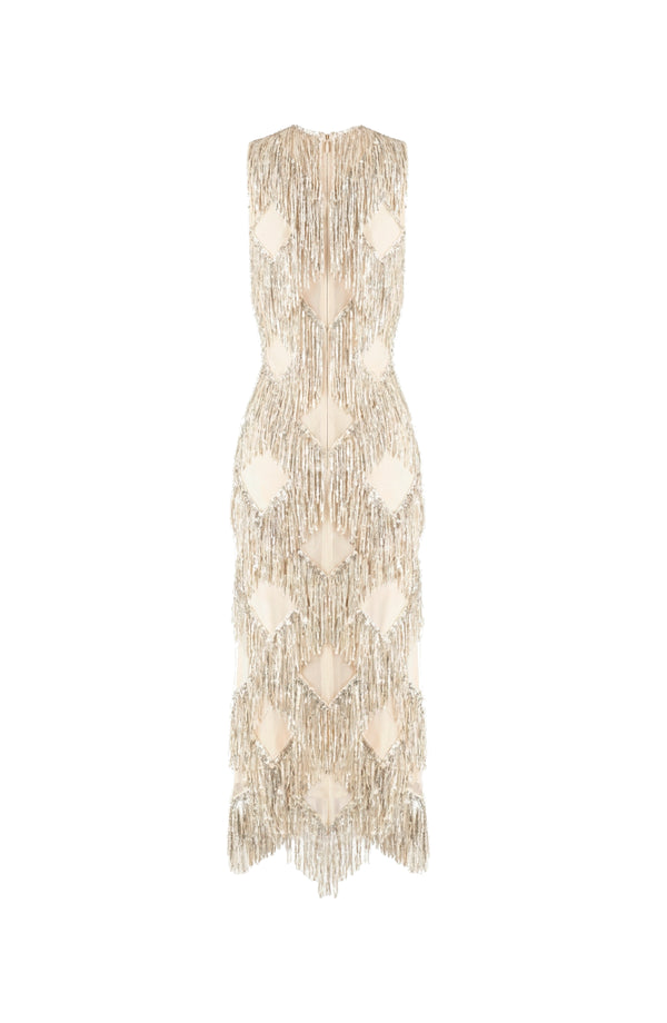 Vestido midi con flecos