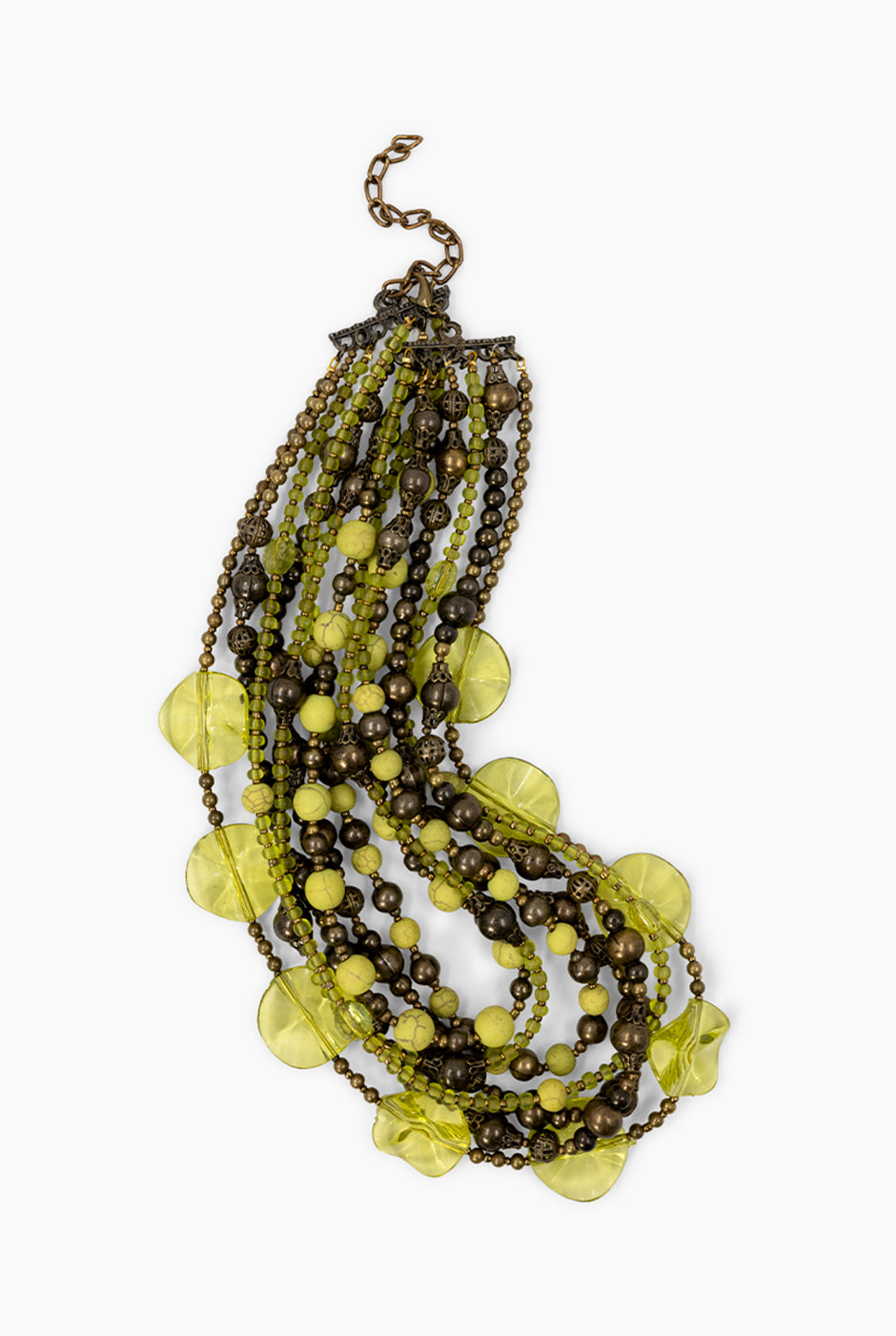Collar Cascada Twist con cuentas y abalorios en verde limón