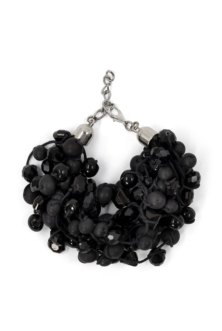 Pulsera de abalorios negros con cierre metálico