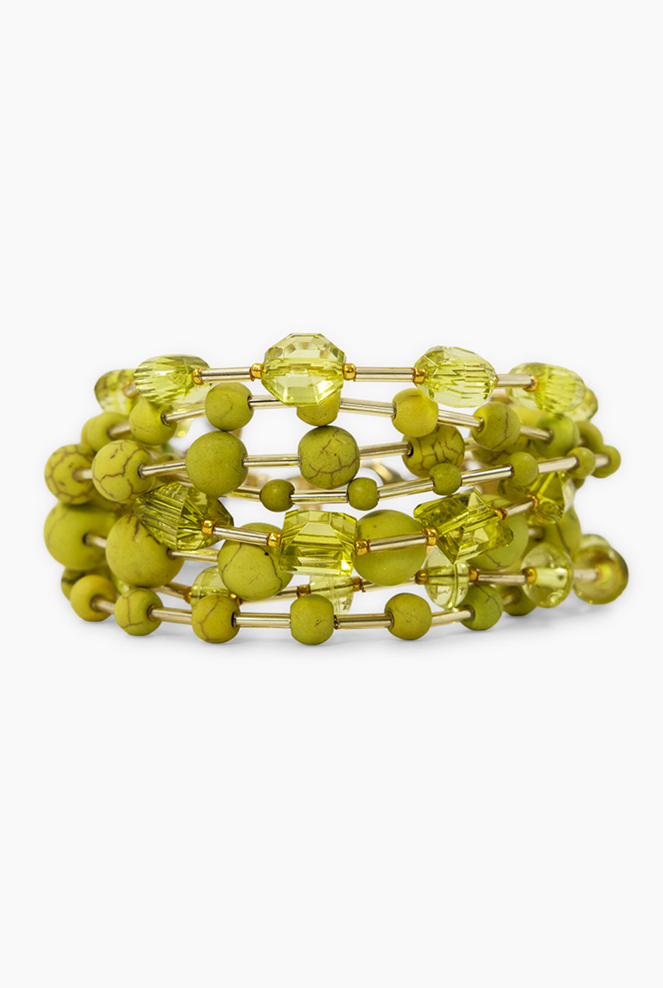 Pulsera Capas Citron en verde limón con cuentas mixtas