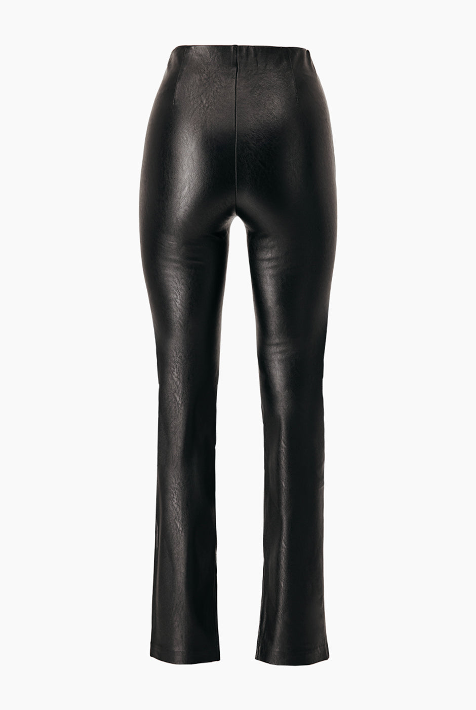 Pantalón negro de ecopiel con tiro alto y abertura en ruedos
