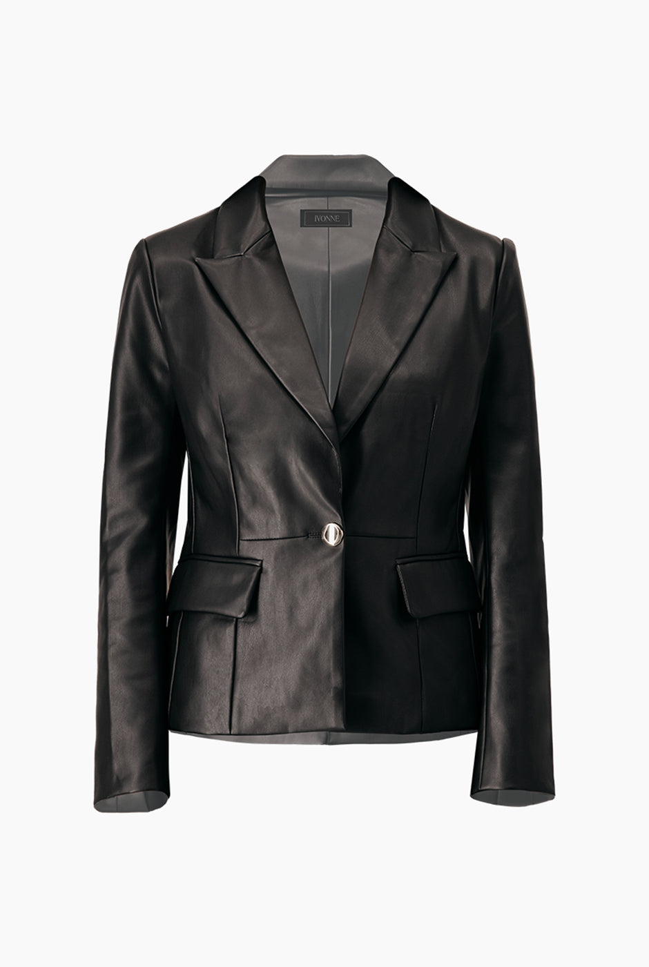 Blazer de ecopiel negro con botones dorados y bolsillos