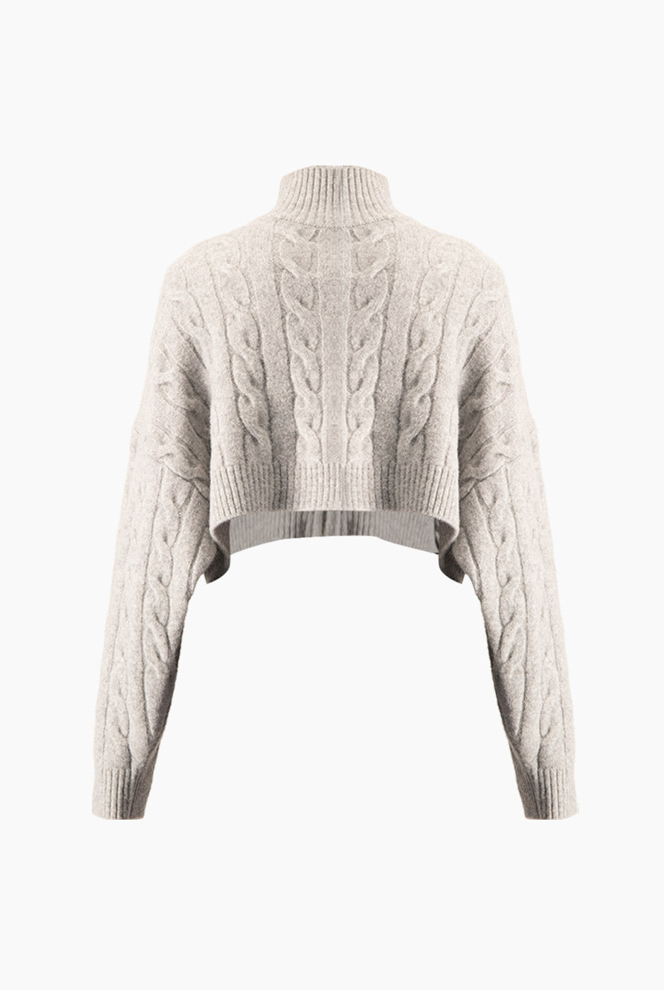 Suéter cable crop jaspe con trenzado y zipper