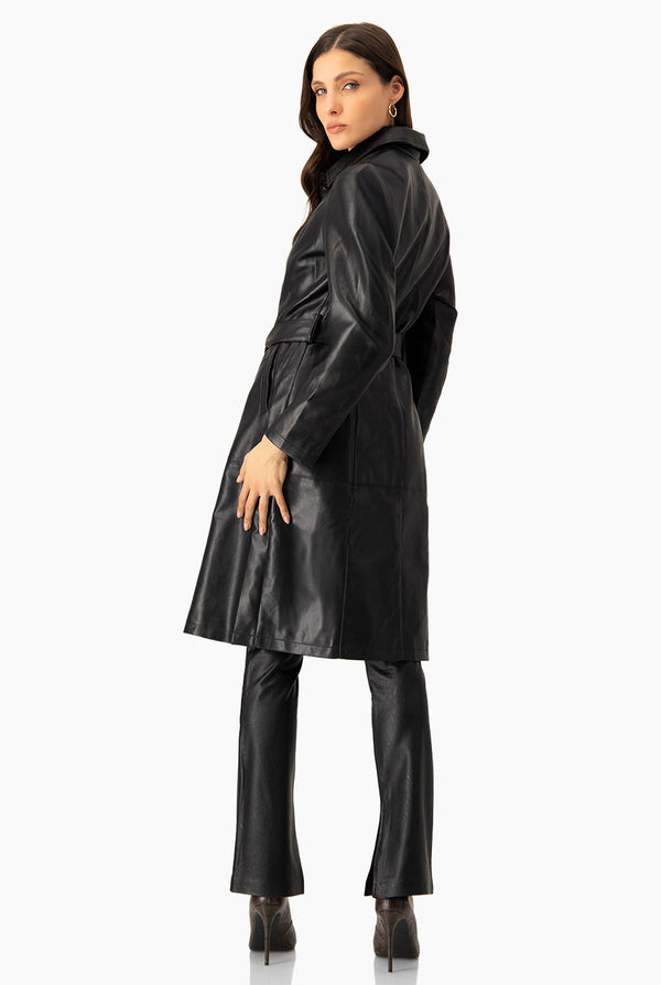 Gabardina PU Elegante Negra