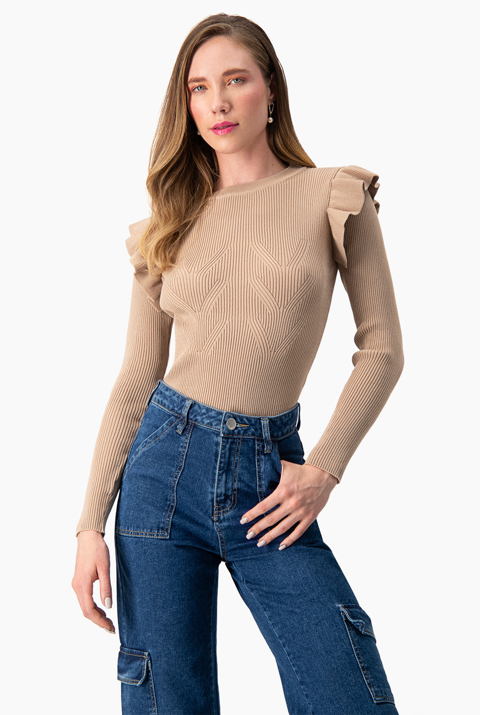Blusa manga larga con plisado en sisa