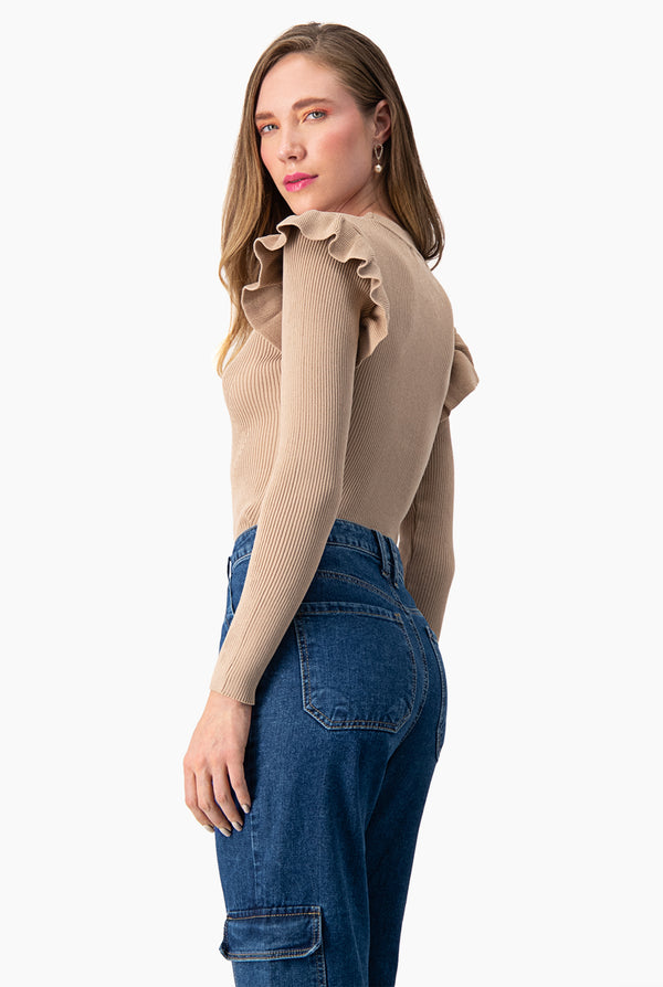 Blusa manga larga con plisado en sisa