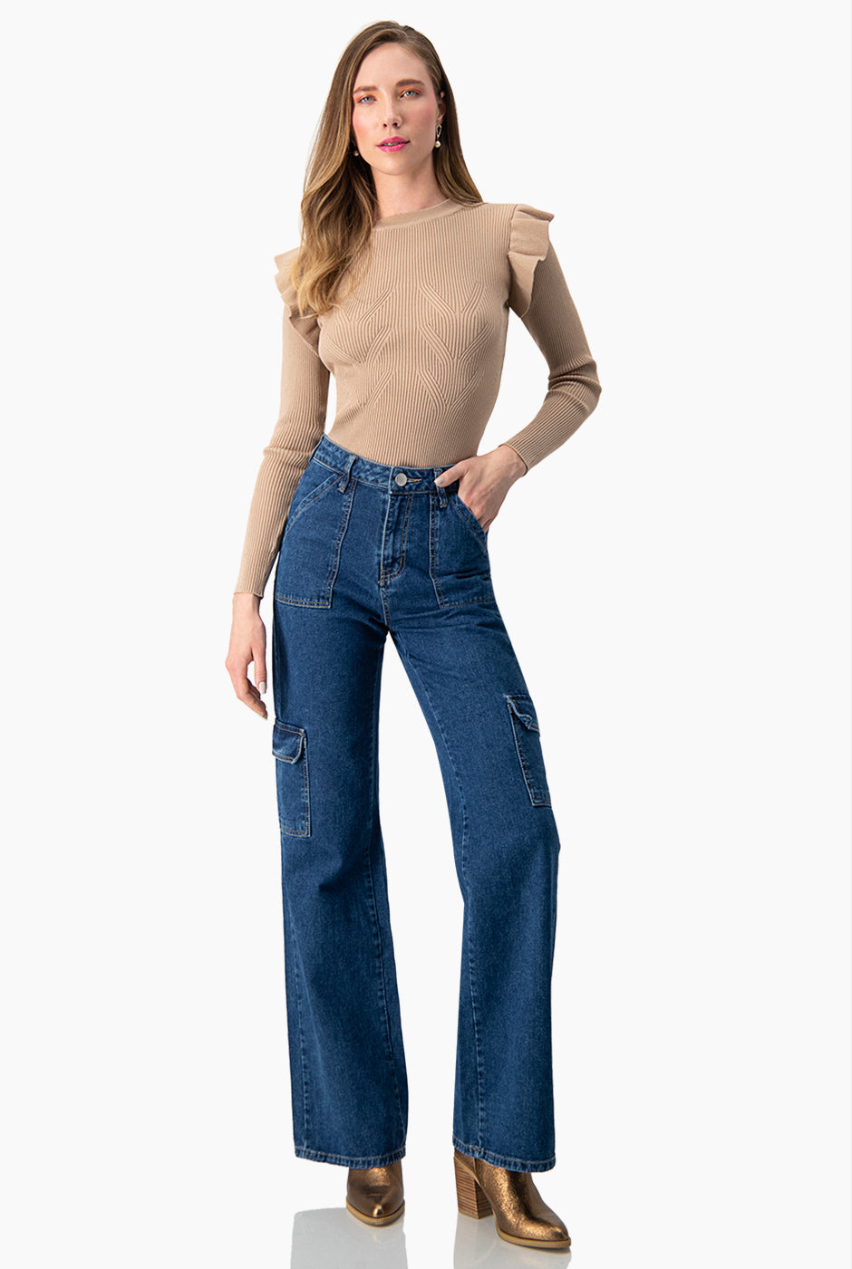 Blusa manga larga con plisado en sisa