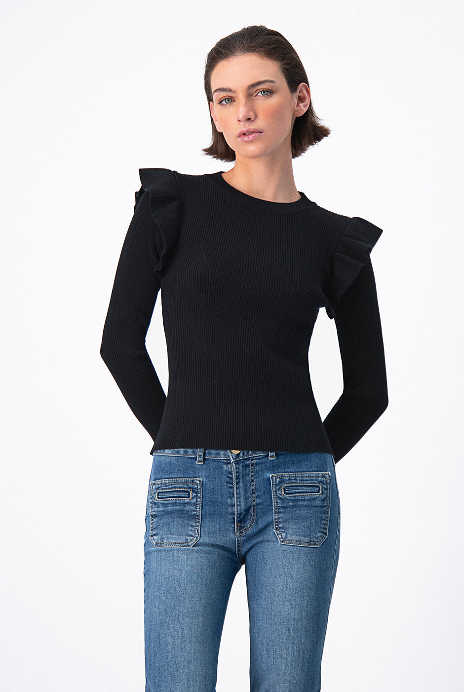 Blusa manga larga con plisado en sisa