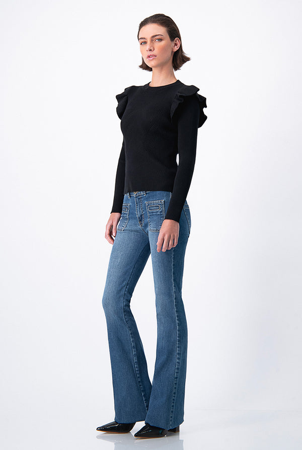 Blusa manga larga con plisado en sisa