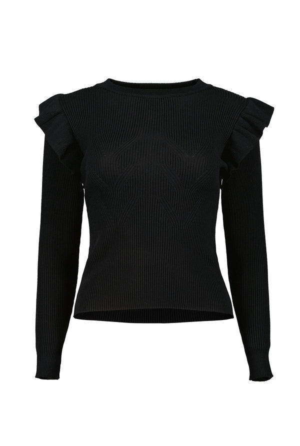Blusa manga larga con plisado en sisa Negro