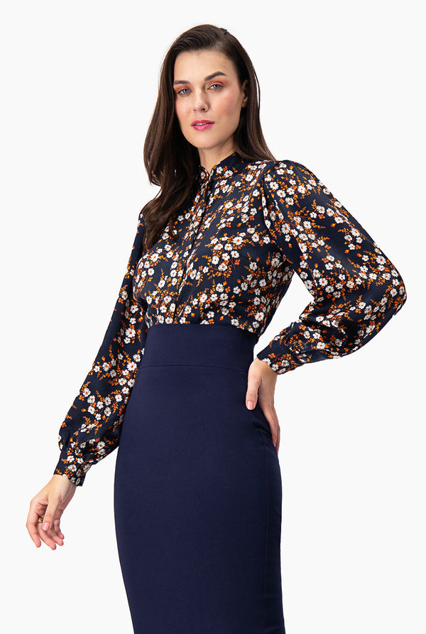 Blusa camisera de cuello mao