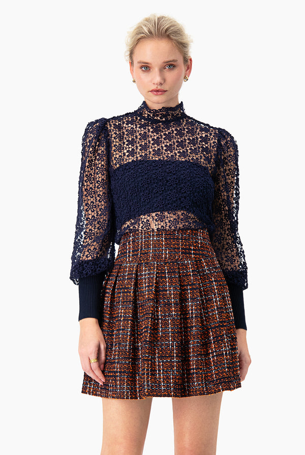 Blusa recta de manga larga con puños en cardigan