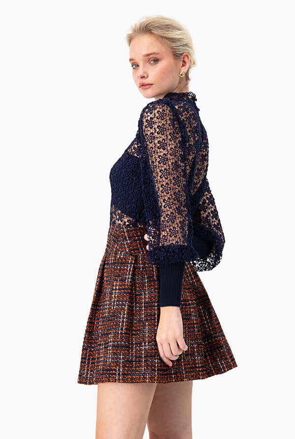 Blusa recta de manga larga con puños en cardigan