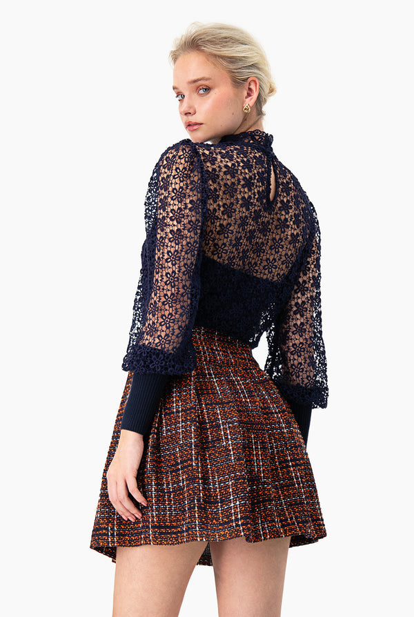 Blusa recta de manga larga con puños en cardigan