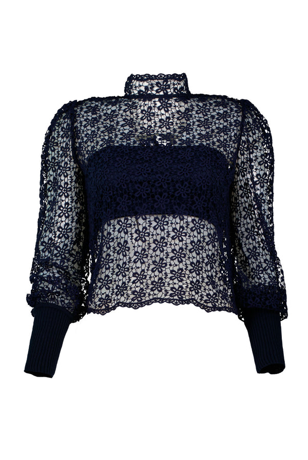 Blusa recta de manga larga con puños en cardigan