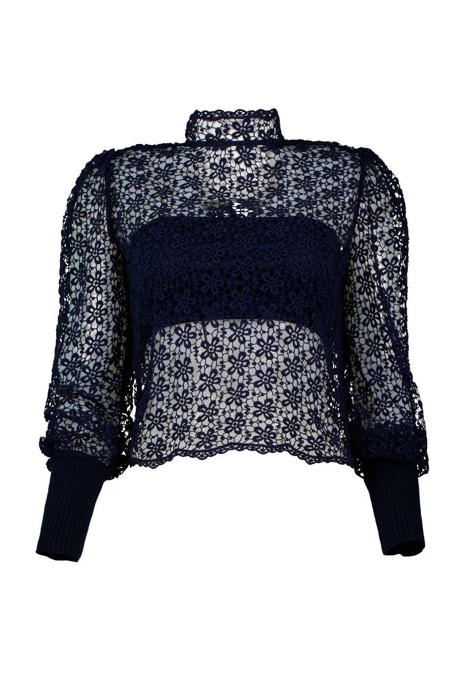 Blusa recta de manga larga con puños en cardigan