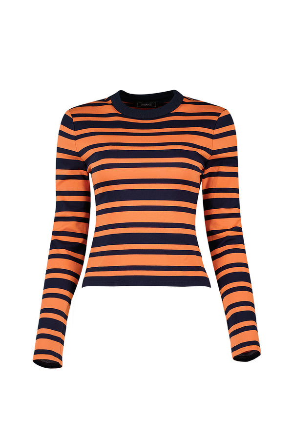 Blusa recta de manga larga con estampado de rayas
