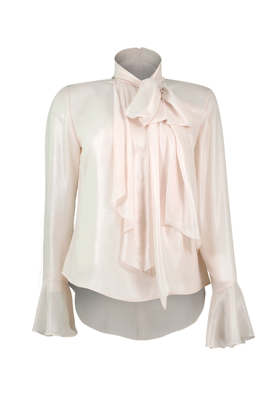 Blusa de manga larga con cintas en cuello para amarre