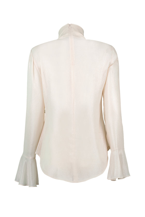 Blusa de manga larga con cintas en cuello para amarre