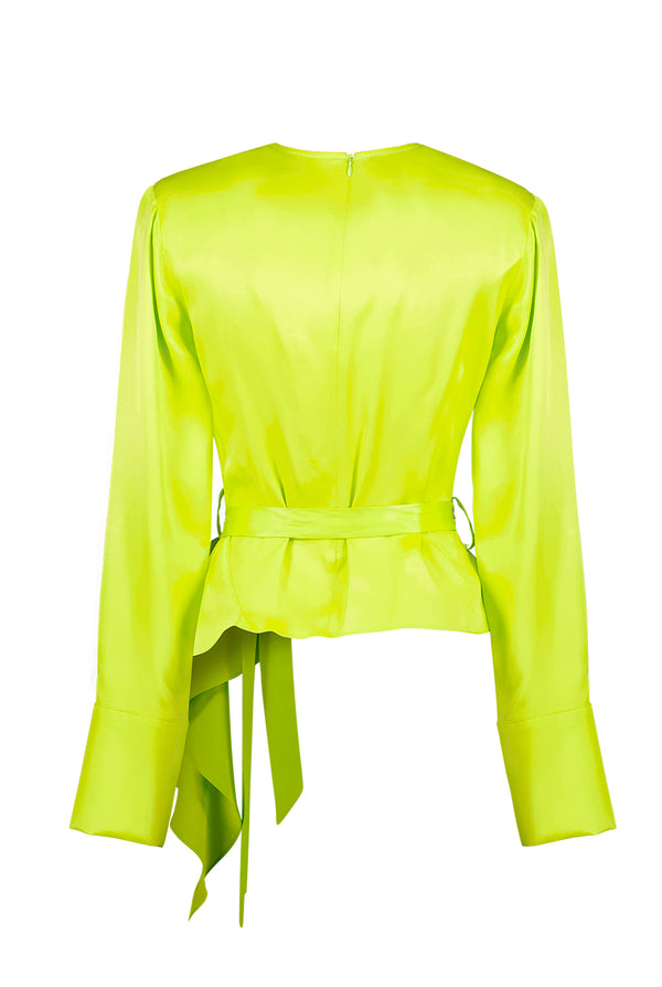 Blusa asimetrica de manga larga con cinta