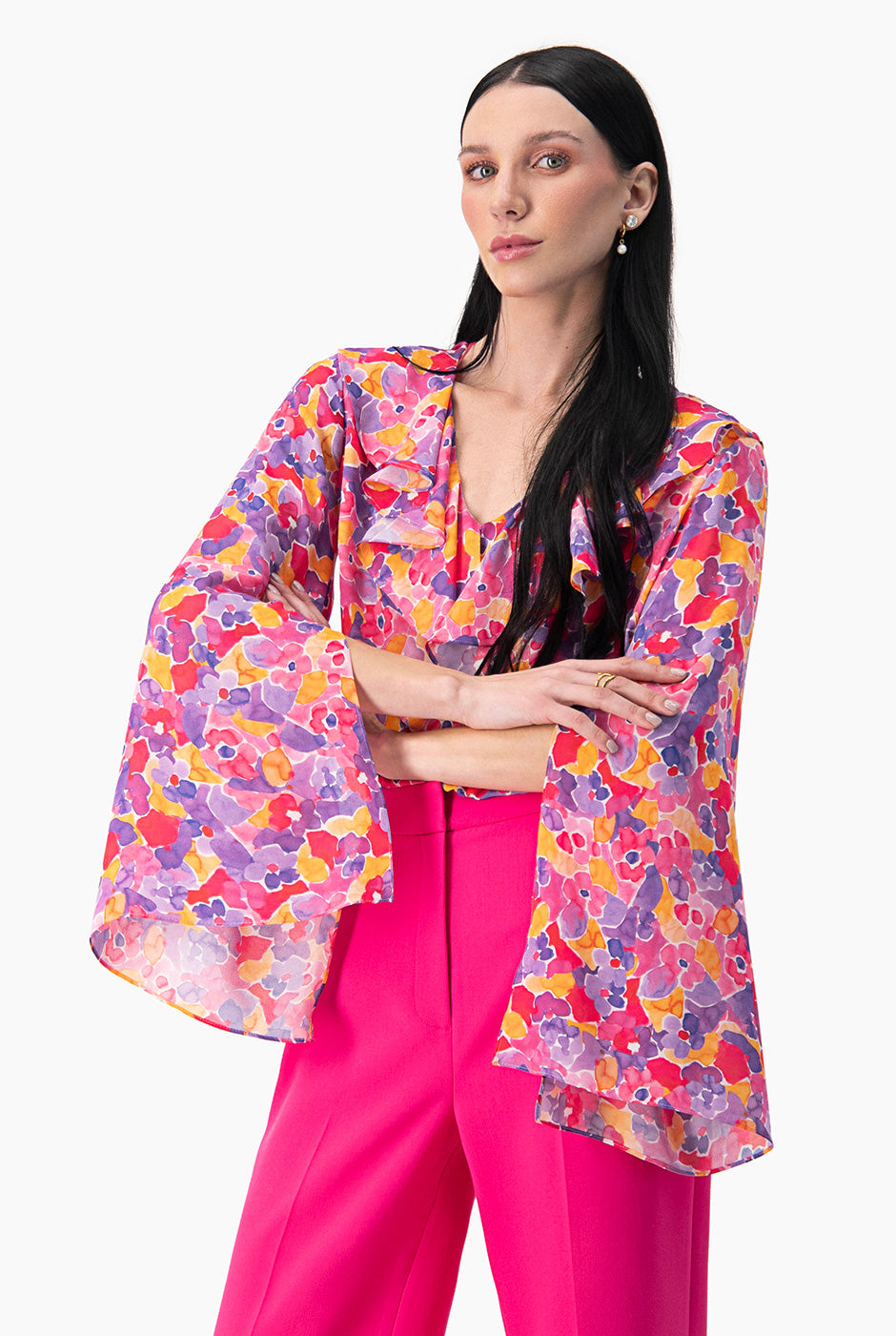 Blusa de manga larga acampanada con aberturas