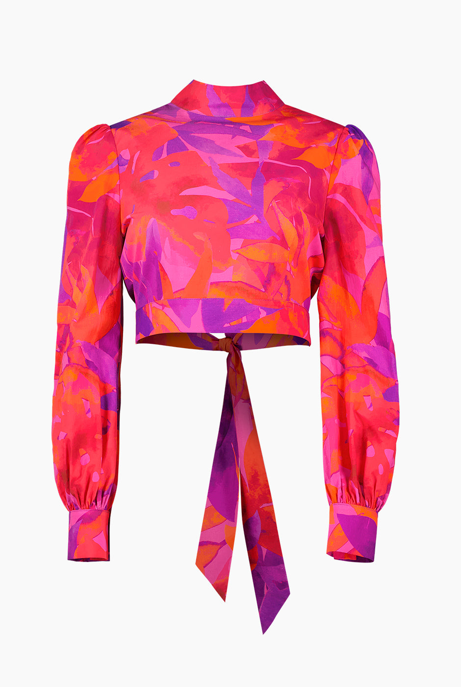 Blusa corta de manga larga con puños y cuello alto