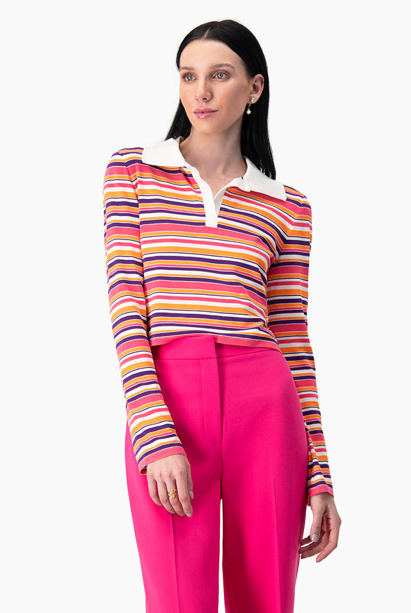 Blusa corta de manga larga y cuello en cardigan