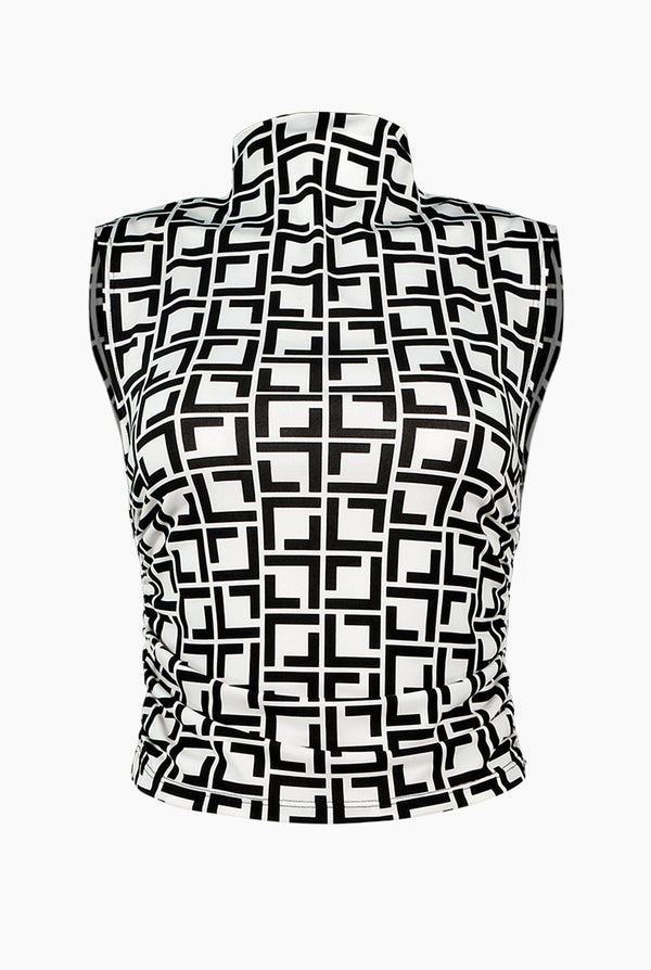 Blusa estampada sin mangas y cuello alto