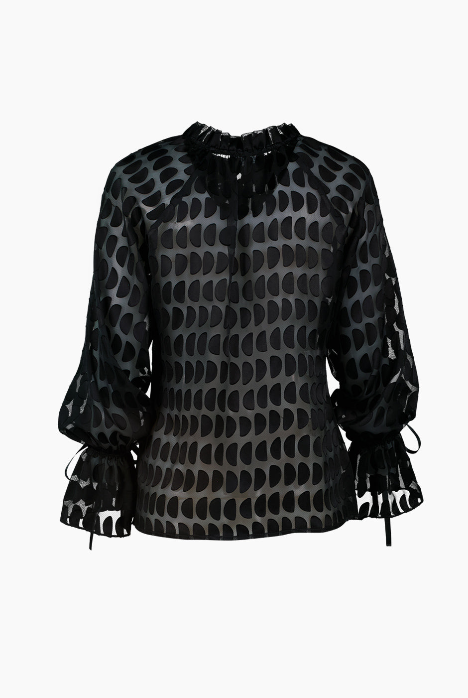 Blusa con transparencias de manga larga y cuello alto